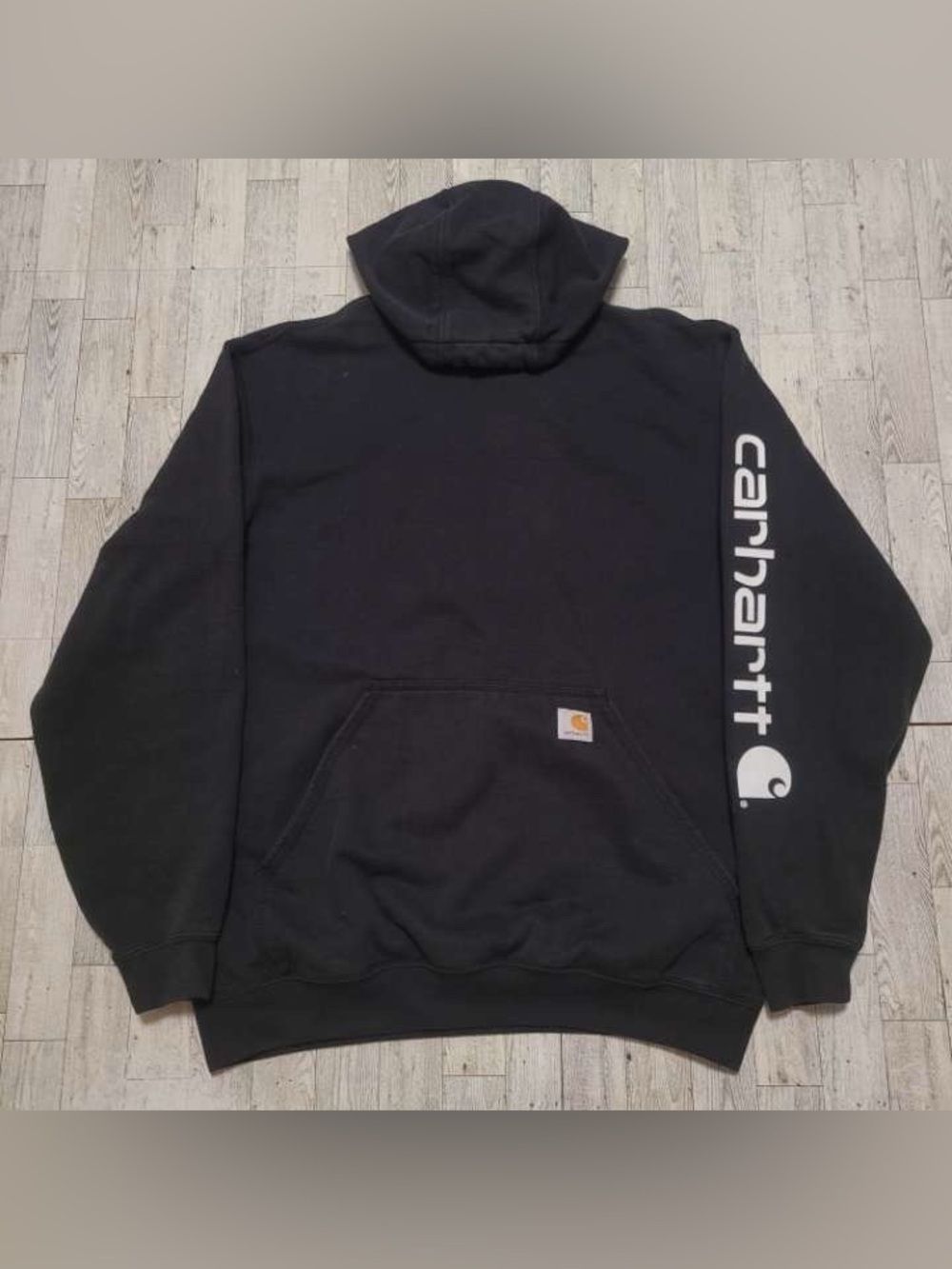 Men's Carhartt Black Sleeve Spellout Work Wear Hoodie Size M Original Fit